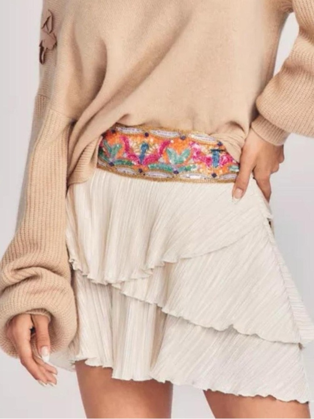 Sz 0 Rare Love Shack Fancy Henny Skirt Beaded Waist